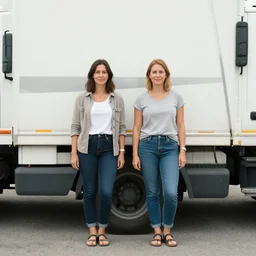 two women standing next to each other in front of a truck, a colorized photo by mollie forestier - walker, featured on tumblr, serial art, kodak portra, kodak gold 2 0 0, photo taken with ektachrome