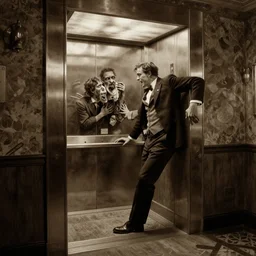 horrifying action scene sepia painting of a 1 9 2 0 s hotel elevator with the bellhop fused to the wall, clyde caldwell, h. p. lovecraft, atmospheric lighting, brooding, painted, intricate, ultra detailed, well composed, best on artstation, cgsociety, epic, horror, stunning, gorgeous, intricate detail, much wow, masterpiece, cinematic aesthetic octane render, 8 k hd resolution,