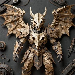 kobold winged bone dragonshield overseer, symmetrical face, art by richard bassford and melvyn grant and den beauvais, trending on artstation, dark atmospheric lighting aerial view realism, tilt - shift, closeup, industrial punk papier - colle