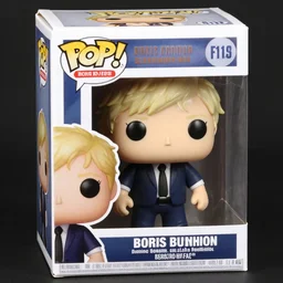 product still of Boris Johnson funko pop with box, 85mm f1.8