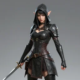 A female elf assassin wielding a pair of daggers, hyperdetailed, artstation, cgsociety, 8k
