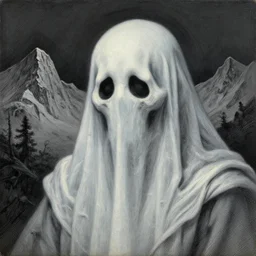 close up portrait of a ghost in the mountains of hell, oil painting by tomasz jedruszek, cinematic lighting, pen and ink, intricate line, hd, 4 k, million of likes, trending on artstation