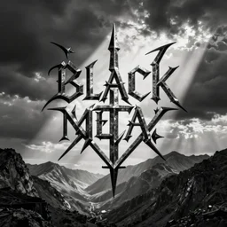 black metal band logo, metal font, unreadable, black and white, christophe szpajdel