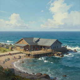 artwork of the brightsea depot, by michael whelan, trending on artstation, cinematic view, exquisite, breathtaking, sea