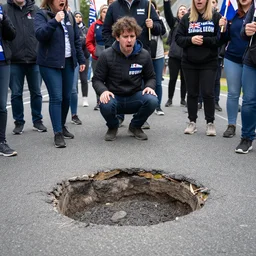 A group of New Zealand Freedom protesters being outraged about potholes. News footage