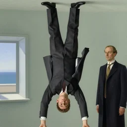 !!! upside down!!! man in suit, by rene magritte and edward hopper
