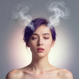 surreal portrait of woman with steam coming out of her head, sketch marks, hazy, vibrant colors, backlit, emotional