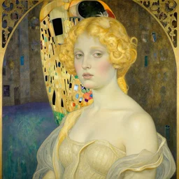 close up of a ivory golden girl in a very ornate haunted liminal abandoned room, film still by edward hopper, by Pontormo, by klimt, pre-raphaelite. art noveau, art noveau, highly detailed, strong lights, liminal, eerie, Bright pastel colors