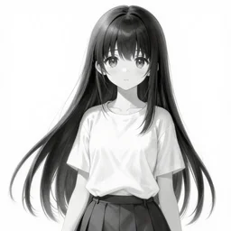 hyper detailed black and white realistic wide shot of manga cute young adult girl with black hair wearing school uniform running by yoji shinkawa, shikinami asuka langley, johfra bosschart