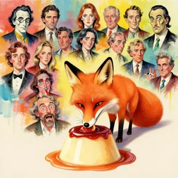 fox eating pudding by beeple, artgerm, aaron horkey, amanda sage, bauhaus, salvador dali, bernie wrightson, bruce pennington, frank, stella, anne stokes, alena aenami, angus mckie, alex grey, don bluth, akira toriyama, chris moore, arthur adams, andre masson, brian despain. abstract, artstation, design 4 k, native, hd