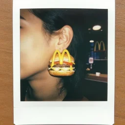 vintage polaroid of he - man earing a big mac in mc donald ’ s restaurant during the 5 0 ’ s