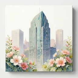 a painting of an art - deco cityscape surrounded by flowers, a watercolor and matte painting by mark keathley and mandy jurgens and charlie bowater, cgsociety, artdeco, utopia art, sci - fi, artstation hq