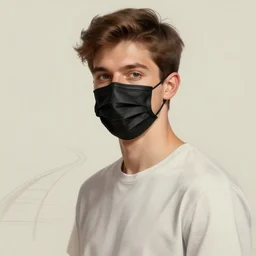 handsome young man with black medical mask, half body shot, path traced, highly detailed, high quality, digital painting, by daniel sprick