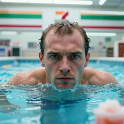 hyperrealistic film still of hitman swimming in a pool of slushie at 7 1 1 stunning 3 d render, inspired by istvan sandorfi & greg rutkowski & unreal engine, perfect facial symmetry, dim volumetric cinematic lighting, 8 k octane comprehensive render, extremely hyper - detailed, incredibly lifelike attributes, intricate, real flesh texture, masterpiece, artstation, stunning,