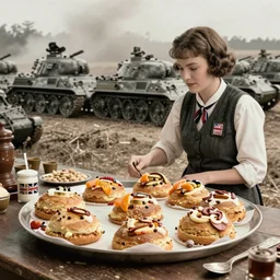 The Great British Bake Off whilst German Tanks invade Poland in the background, 8K, War Time Photos