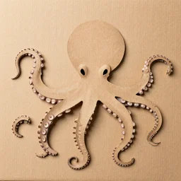 many octopus tentacles made of cardboard, cut out of brown corrugated cardboard