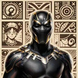 a portrait of black panther, tribal background, one piece art style, comic book style, anime, digital art