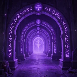 a portal to another world, magic, runes, purple, scifi, digital art, trending on art station