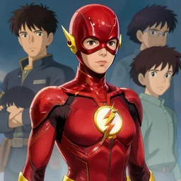 female the flash, perfect face, high detail, intricate suit, comic suit, dc comics, pose, studio muti, greg rutkowski makoto shinkai takashi takeuchi studio ghibli