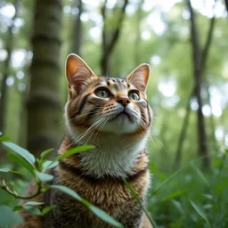 a portrait of a cat in the forest, trending on pixiv