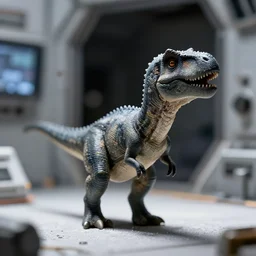 award winning photo by saul leiter of a tiny gray dinosaur standing in a space station, tiny gaussian blur, insanely detailed, insanely intricate, depth of field, low contrast, snowy, wide aperture