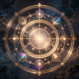 Iridescent magic circle, fantasy, digital art, HD, very detailed.