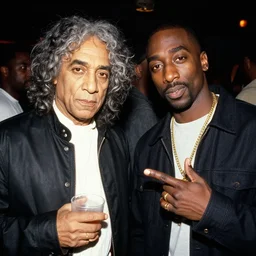 sir isaac newton and tupac shakur chillin at the club, good friends, 9 0 s photograph