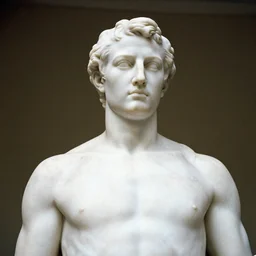photo of a marble statue of tommy vercetti, film grain