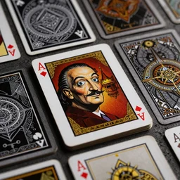 full set of illuminati playing cards in the style of Salvador Dali, hyper-realistic, highly detailed, intricate detail, depth of field, High definition, 8k, octane render, artstation