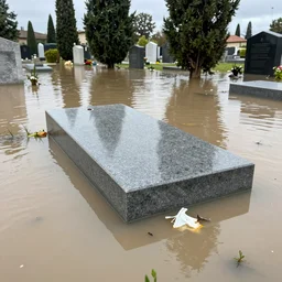 The print shows a grave that has been flooded with water. The grave is located in a cemetery in Italy. The water in the grave is dirty and there is trash floating in it. The grave is surrounded by a fence. 1990s by Genndy Tartakovsky offhand, curvaceous