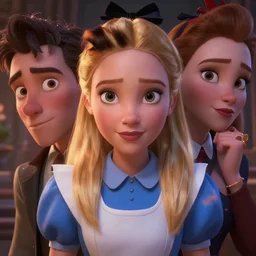 alice in wonderland with detailed faces, pretty, chiseled, franz vohwinkel, 8 k resolution, dramatic lighting, cinematic, detailed, animated