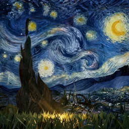 starry night white and the dark blue is light, deep detailed, cinematic view, epic sky, detailed, concept art, low angle, high detail, warm lighting, volumetric, godrays, vivid, beautiful, trending on artstation, by jordan grimmer, huge scene, grass, art greg rutkowski