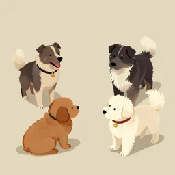 4 humanoid dogs playing dungeons and dragons, casual setting, digital art
