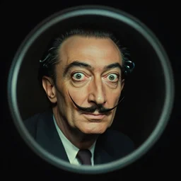 the figure of ( ( ( ( ( salvador dali ) ) ) ) ) as emperor of universe in the center of porthole, proportional face | still frame from the movie by alejandro jodorowsky with cinematogrophy of christopher doyle and art direction by hans giger, anamorphic lens, 8 k, low key light, 3 5 mm film