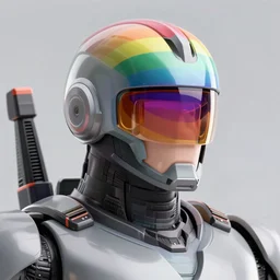 steamboat robocop rainbow helmet, hyper realistic, 3d render, trending on artstation, cinematic