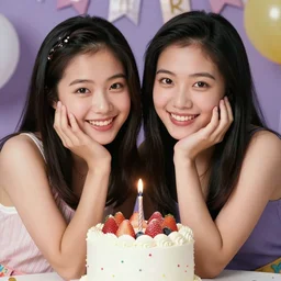 90's Professional Color Photography, Nikon, Two girls smiling for the camera, birthday