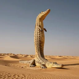 award winning landscape photography by sean bagshaw of impossibly tall crocodile monument in an ancient persian desert. strange dunes. shape language epic sky. trending.