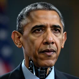 barack obama is a cyborg, detailed robot face, hyperrealism, cinematic