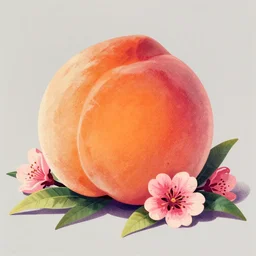 one large colorful orange peach and pink blossoms illustration, vintage color halftone advertisement, nostalgic high saturation, solid light grey background