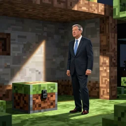 ted cruz in a minecraft house standing next to a chest