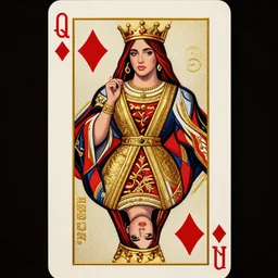 queen of diamonds suggestive full color digital fantasy art wallpaper model gold embroidery tarot card