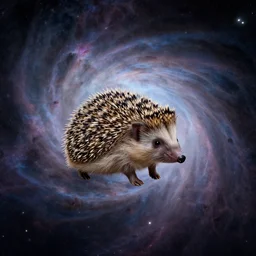 a hedgehog floating in a vast nebula