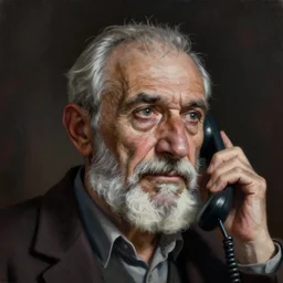 a old bulgarian man on the phone, close up, rim lighting, portrait, sinister atmospheric lighting. highly detailed painting by greg rutkowski, anime style