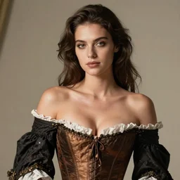 portrait of a beautiful glamour model wearing 1 7 th century french off - the - shoulder neckline bodice with low neckline, greg manchess, by greg rutkowski by greg tocchini by james gilleard