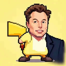 elon musk, pixel art, pokemon trainer