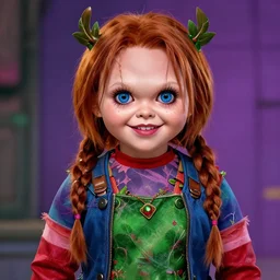A beautiful portrait of Chucky as Poison Ivy from Batman movie, digital art by Eugene de Blaas and Ross Tran, vibrant color scheme, highly detailed, in the style of romanticism, cinematic, artstation, Greg rutkowski
