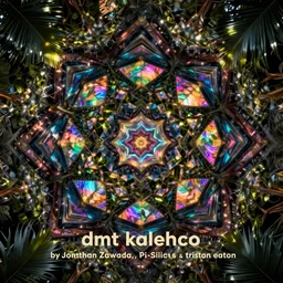album cover design tropical iridescent dmt kaleidoscope, by Jonathan Zawada, Pi-Slices, and tristan eaton, digital art