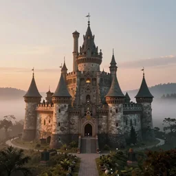 a highly detailed photo of an idigenous persons castle surrounded by a mist shot during sunset on 3 0 mm film painted by alena aenami, rendered in unreal engine