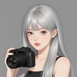 silver hair girl, wearing multicam, portrait ilustration