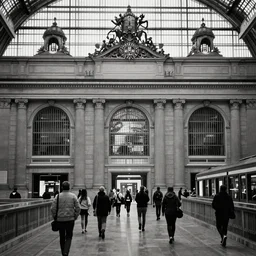 inside Central station, in the style of Edward Hopper